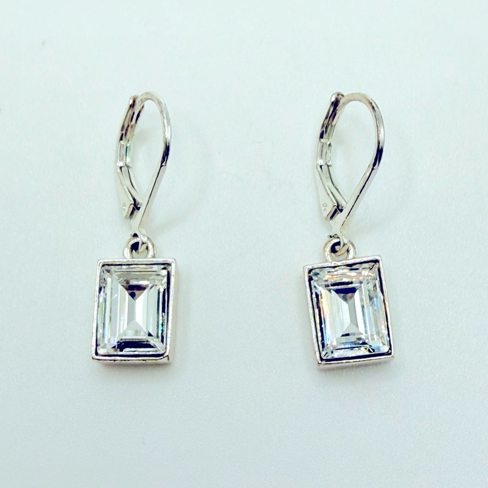 Givenchy Silver Tone Clear Faceted Crystal Dramatic Dangle Earrings 1 in